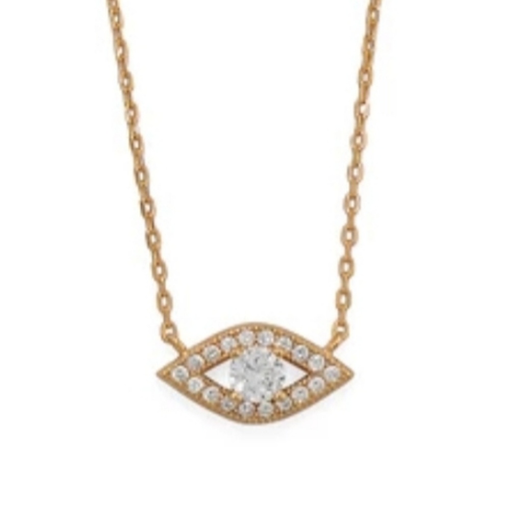14KT GOLD PLATED CZ EVIL EYE NECKLACE - Picture 2 of 2